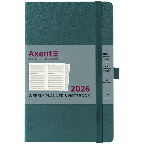 Щотижневик 2026 Axent Partner Strong 125x195мм, малахітовий