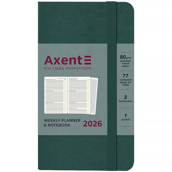 Щотижневик 2026 Axent Pocket Strong 90x150мм, малахітовий