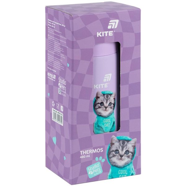 Термос Kite Studio Pets SP25-312, 480 мл, фіолетовий
