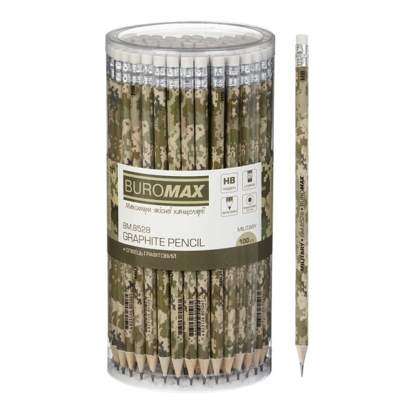 Карандаш графитовый с ластиком HB, MILITARY