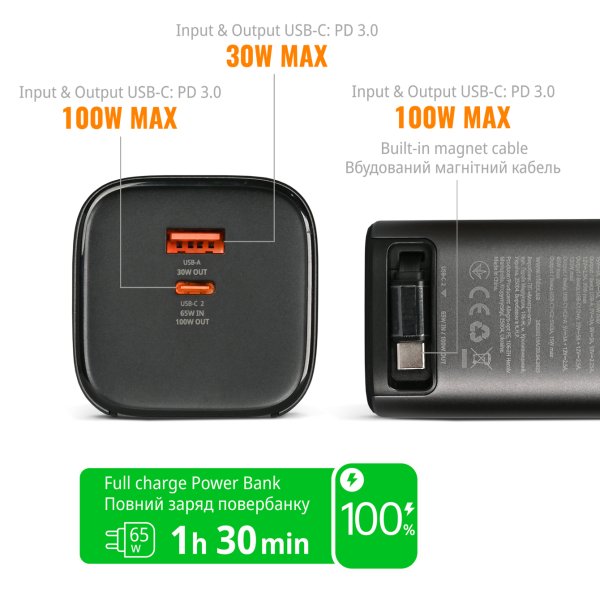 Повербанк 20000mAh VIDEX VPB-350 130W PD100W +Display