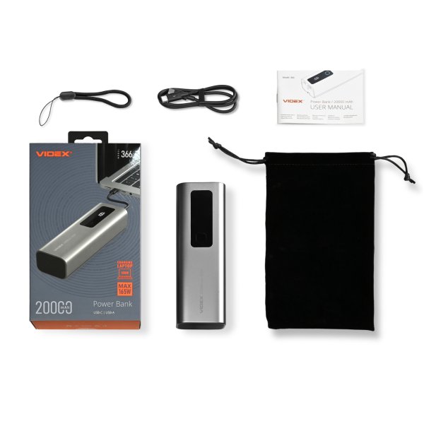 Повербанк 20000mAh VIDEX VPB-366 165W PD100W +Display