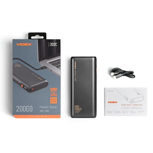 Повербанк 20000mAh VIDEX VPB-202C 75W Black