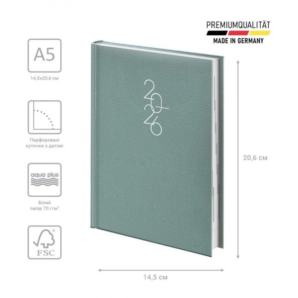 Щоденник Стандарт А5 2026 обкладинка Linesse зелений