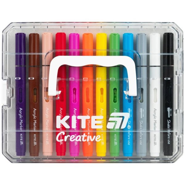 Маркери акрилові з рідкими чорнилами, 12шт Kite Creative