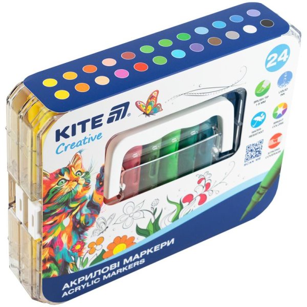 Маркери акрилові з рідкими чорнилами, 24шт Kite Creative