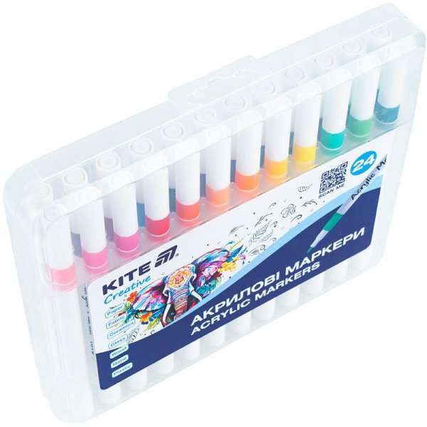 Маркери акрилові, 24шт Kite Creative