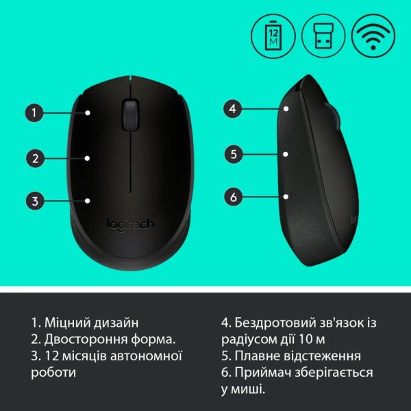 Миша бездротова LOGITECH Wireless Mouse M170
