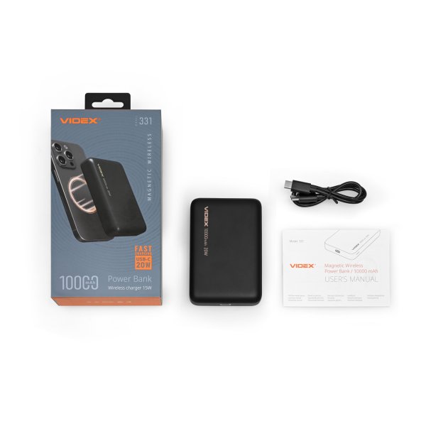 Повербанк з бездротовою зарядкою 10000mAh VIDEX VPB-331 PD20W