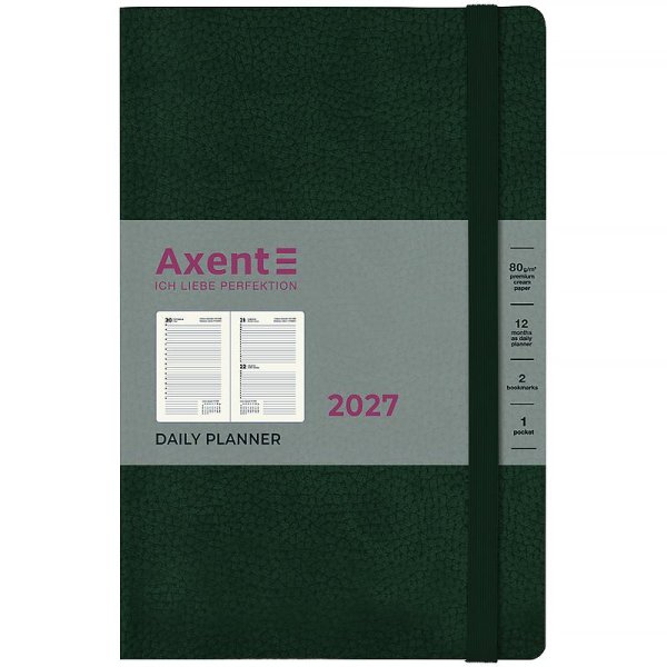 Щоденник 2027 Axent Partner Soft Skin 145x210мм, темно-зелений