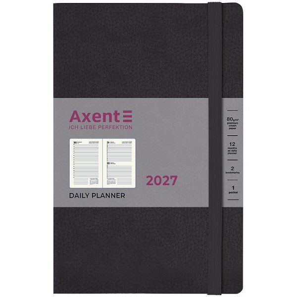 Щоденник 2027 Axent Partner Soft Skin 145x210мм, чорний